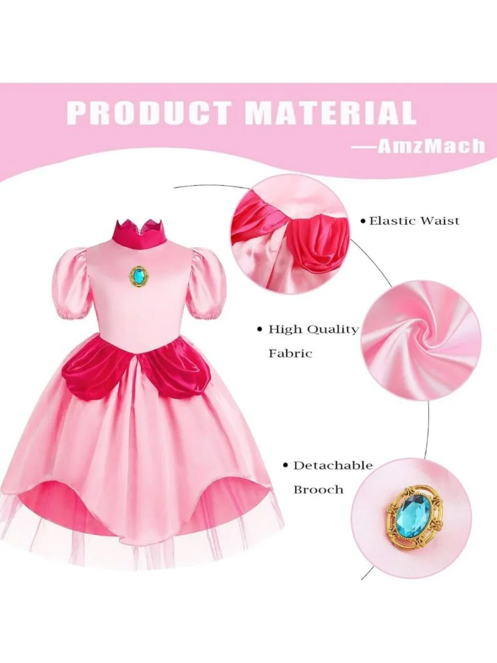 Girls' Princess Costume - Classic Pink Dress for Halloween, Cosplay & Birthday
